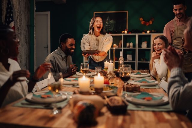big thanksgiving dinner with friends